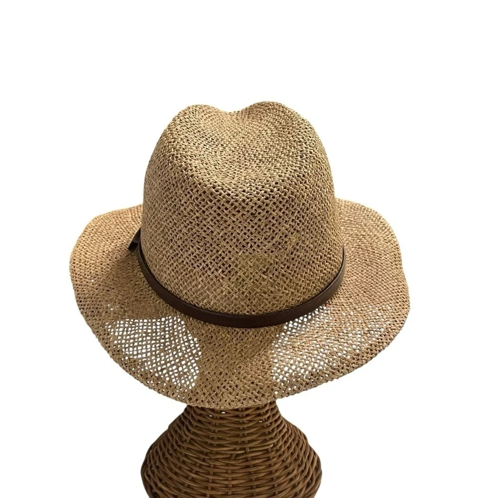 VTG Moja XL Men’s Woven Straw Fedora Hat with Brown Leather Band – Made in Korea